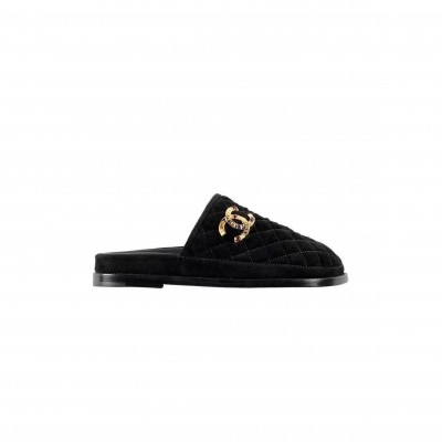 CHANEL MULES SUEDE CALFSKIN & METAL BLACK G38648 X56518 94305
